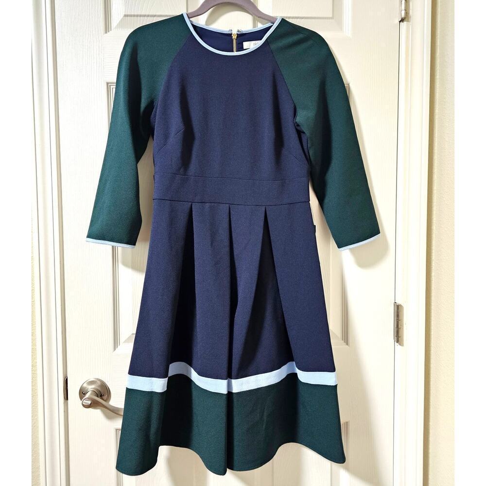1901 NWT Sz4 Navy Blue Green block pleated fit n flare dress. Formal. Proper - Picture 9 of 16